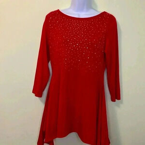 Belle by Bellini red tunic blouse with rhinestones